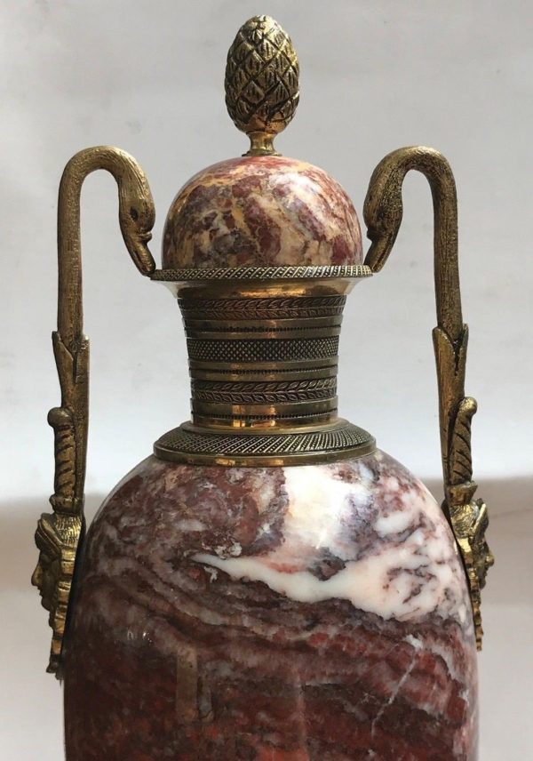 Grande paire de cassolettes vases bronze marbre Empire