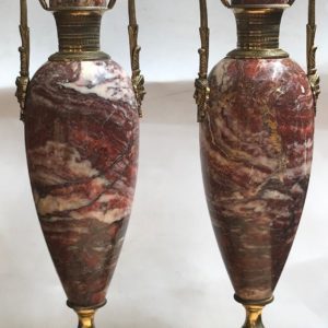 Grande paire de cassolettes vases bronze marbre Empire