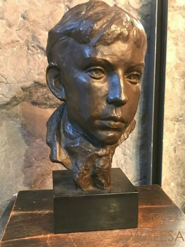 Buste Bronze tête de jeune homme signé Gustave Jacobs