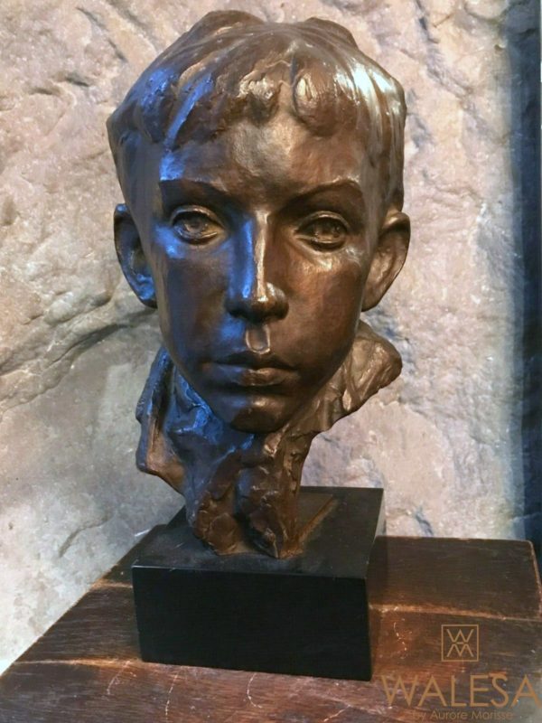 Buste Bronze tête de jeune homme signé Gustave Jacobs – Image 3