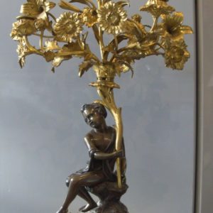 Candélabre bronze doré enfant corne d'abondance