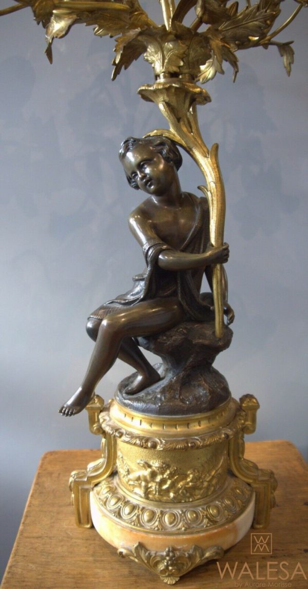 Candélabre bronze doré enfant corne d'abondance