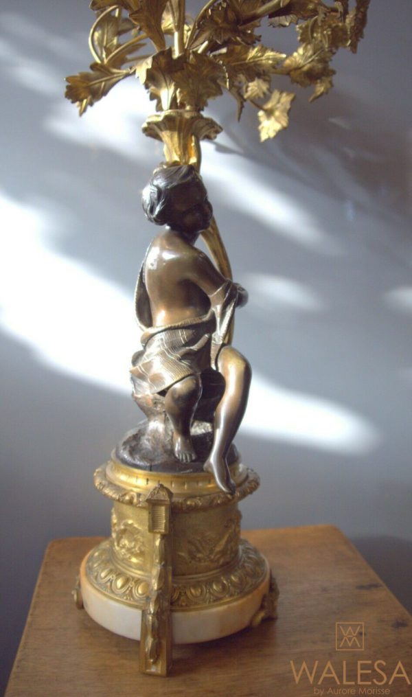 Candélabre bronze doré enfant corne d'abondance