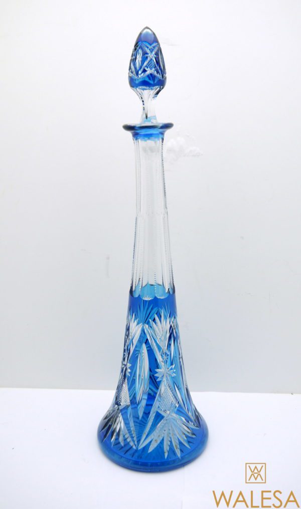 Carafe Eiffel 44cm Val Saint Lambert cristal doublé bleu taillé
