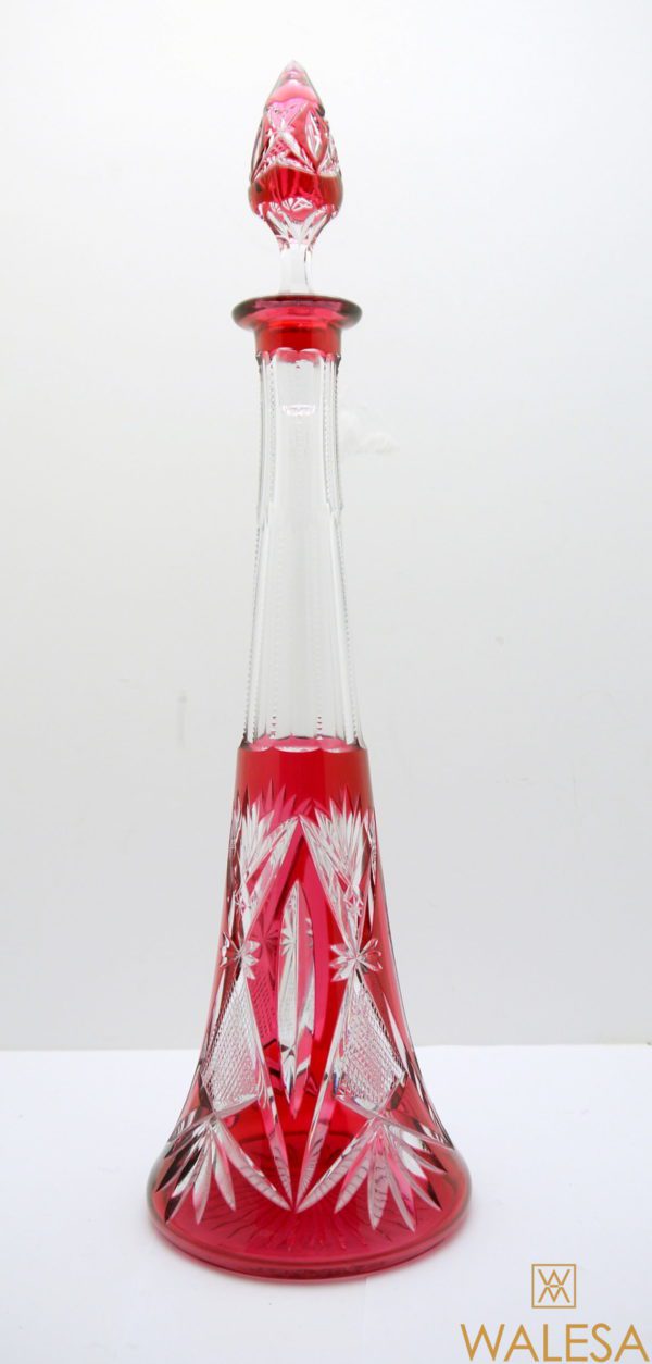 Carafe Eiffel 44cm Val Saint Lambert cristal doublé rouge taillé