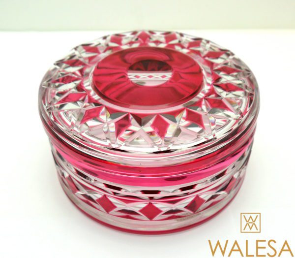 Grande bonbonnière cristal doublé rose et taillé Val Saint Lambert – Image 3
