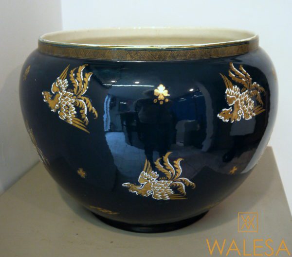 Grande jardinière en faience bleue à décor émaillé de phenix/dragons – Image 6