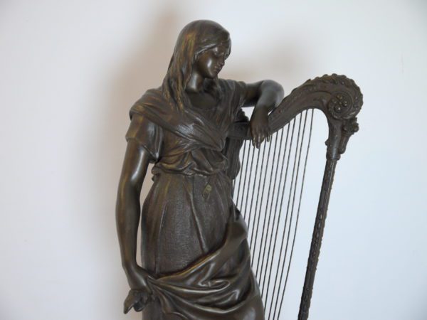 Auguste Moreau Sculpture, Femme à la harpe - 66 cm - Régule – Image 11