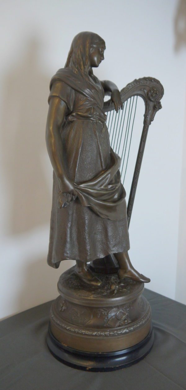 Auguste Moreau Sculpture, Femme à la harpe - 66 cm - Régule – Image 10