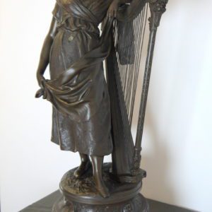 Auguste Moreau (1834-1917) Sculpture, Femme à la harpe - 66 cm - Régule - ca. 1900