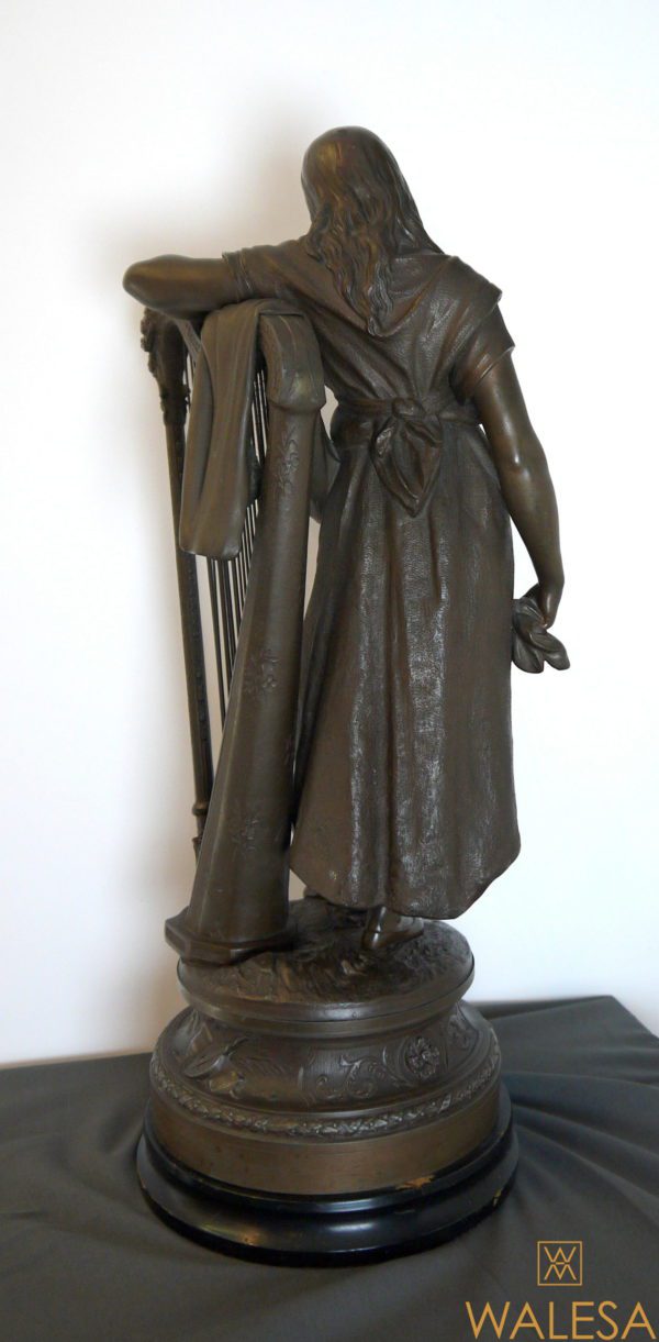 Auguste Moreau Sculpture, Femme à la harpe - 66 cm - Régule – Image 7