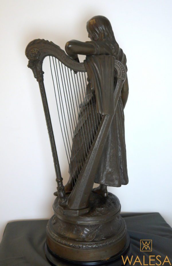 Auguste Moreau Sculpture, Femme à la harpe - 66 cm - Régule – Image 6