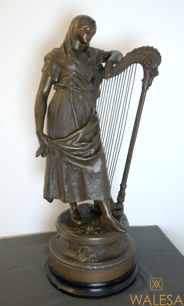 Auguste Moreau Sculpture, Femme à la harpe - 66 cm - Régule – Image 2