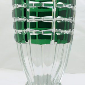 Grand Vase Art Déco cristal clair doublé vert et taillé Val Saint Lambert