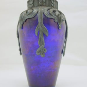 Vase Art Nouveau verre irisé et étain Sécession Viennoise