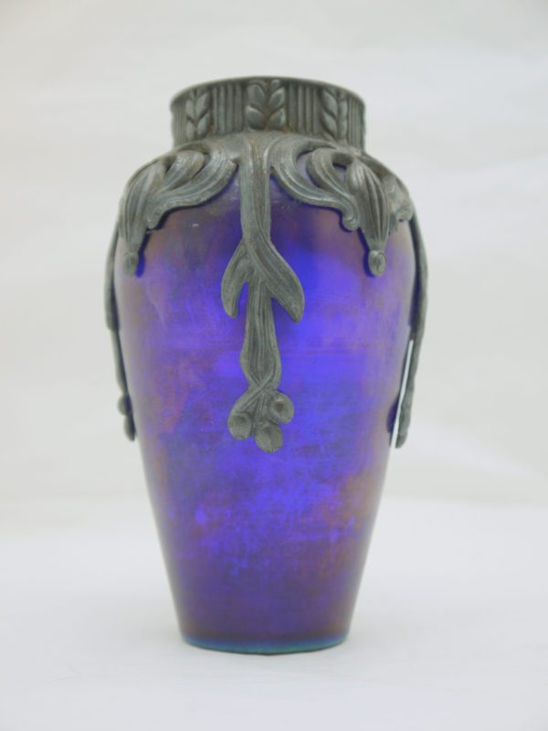 Vase Art Nouveau verre irisé et étain Sécession Viennoise