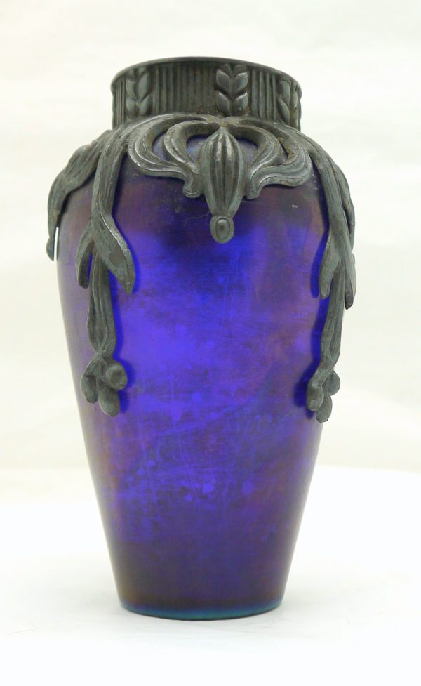 Vase Art Nouveau verre irisé et étain Sécession Viennoise – Image 2