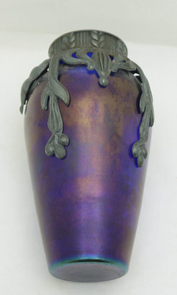Vase Art Nouveau verre irisé et étain Sécession Viennoise – Image 3