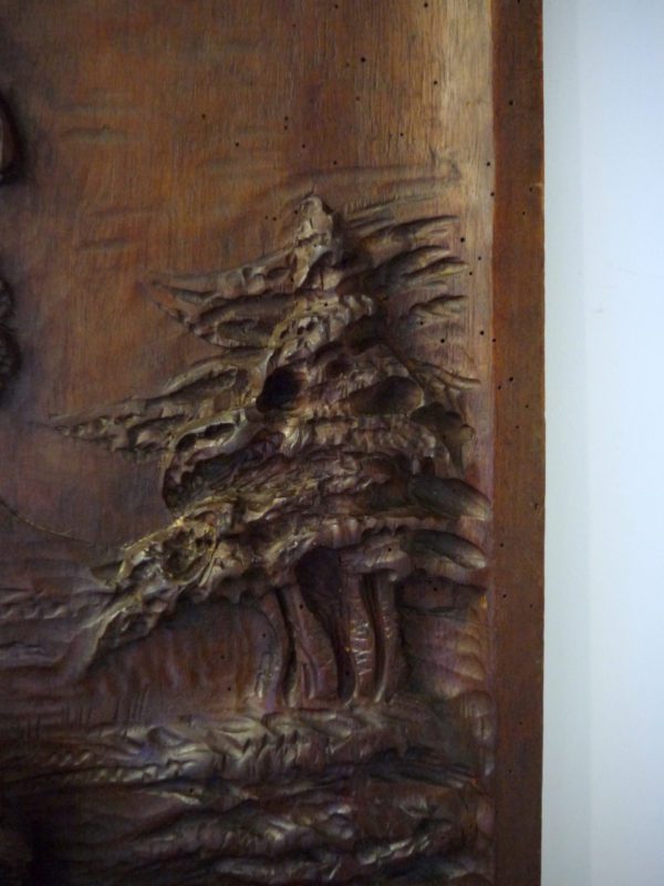 Tableau/Panneau en bois sculpté cavalier et cerf XIXème – Image 4