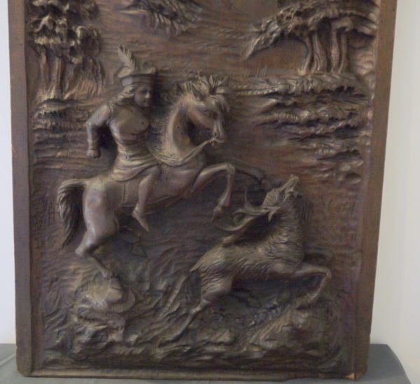 Tableau/Panneau en bois sculpté cavalier et cerf XIXème – Image 5