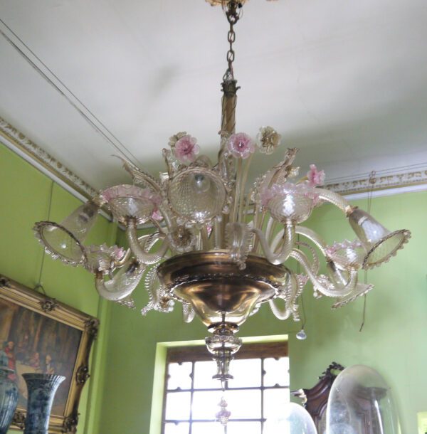Grand lustre Murano cristal fumé et rose
