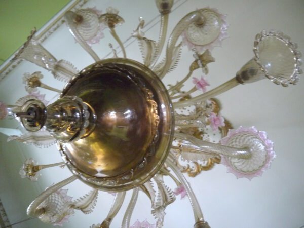 Grand lustre de Murano cristal fumé et rose – Image 5