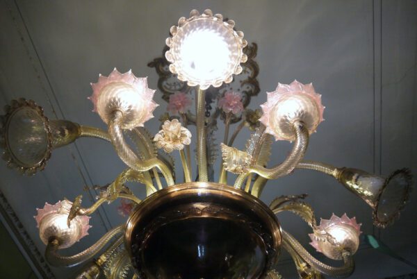 Grand lustre de Murano cristal fumé et rose – Image 8