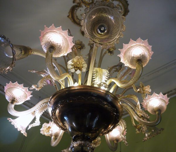 Grand lustre de Murano cristal fumé et rose – Image 9