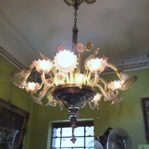 Grand lustre Murano cristal fumé et rose