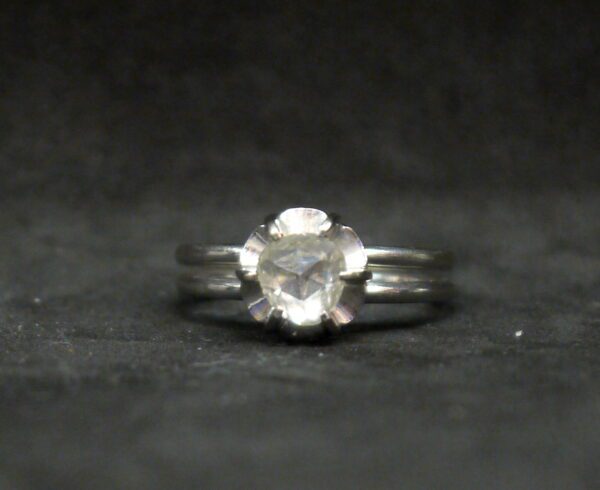 bague solitaire or blanc et diamant taille rose – Image 3