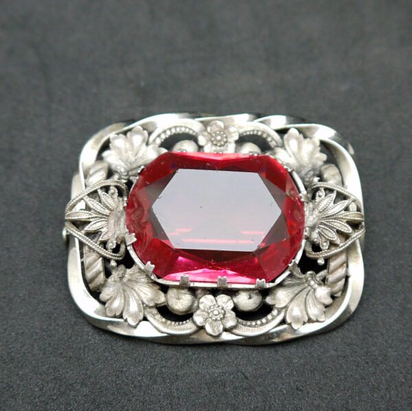 Broche fantaisie Métal argenté et pierre rose – Image 2