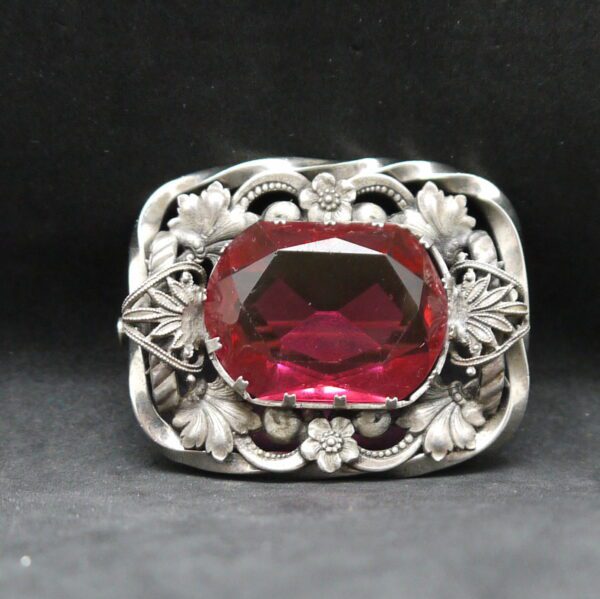 Broche fantaisie Métal argenté et pierre rose – Image 3