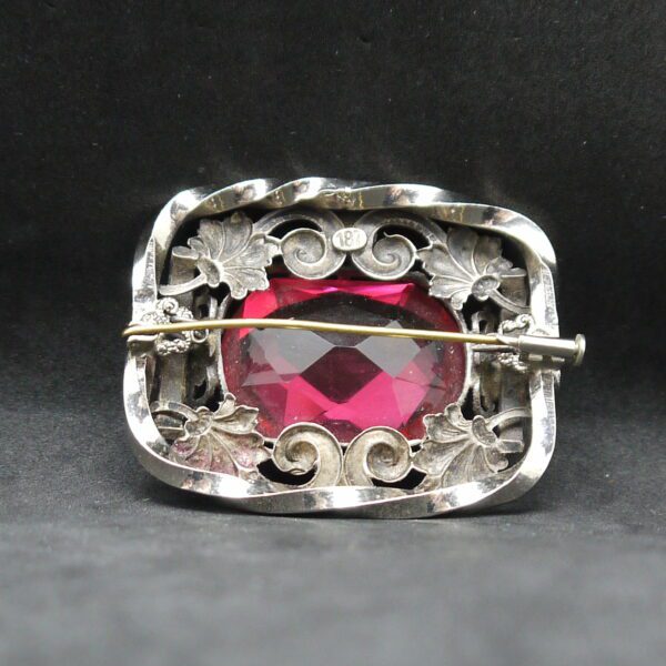 Broche fantaisie Métal argenté et pierre rose – Image 4