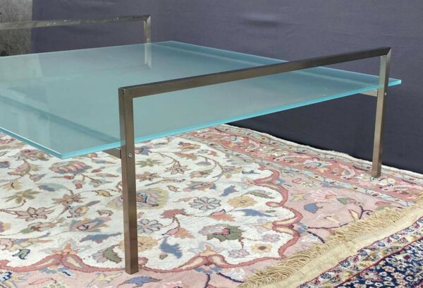 Table basse design italien en verre et métal argenté – Image 2