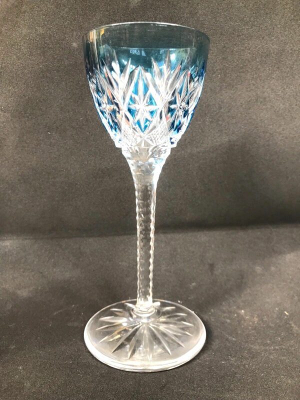 2 verres à vin cristal taillé doublé bleu pétrole 19cm VAL SAINT LAMBERT – Image 2
