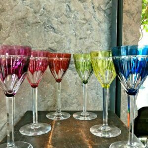 6 verres à vin en couleur cristal Val Saint Lambert