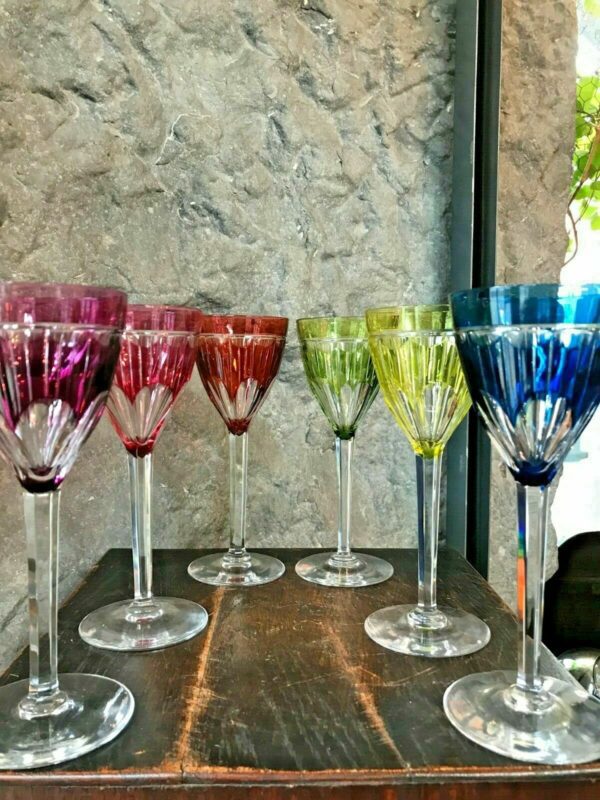 6 verres à vin en couleur cristal Val Saint Lambert