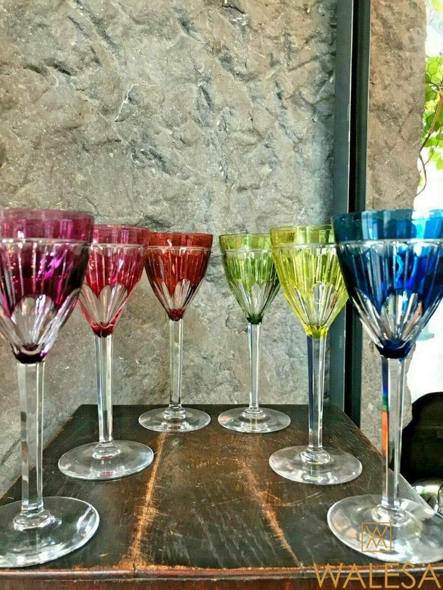 6 verres à vin en couleur cristal Val Saint Lambert 