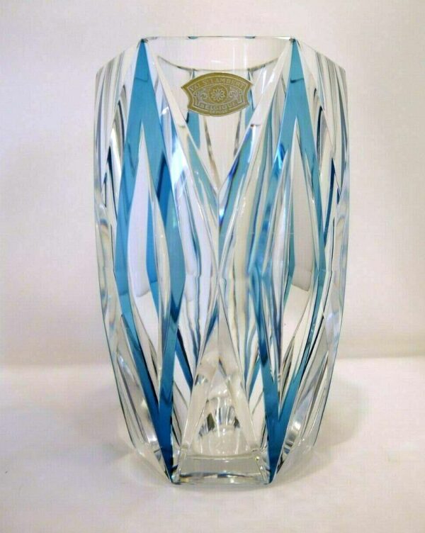 Vase cristal doublé bleu taillé VAL SAINT LAMBERT