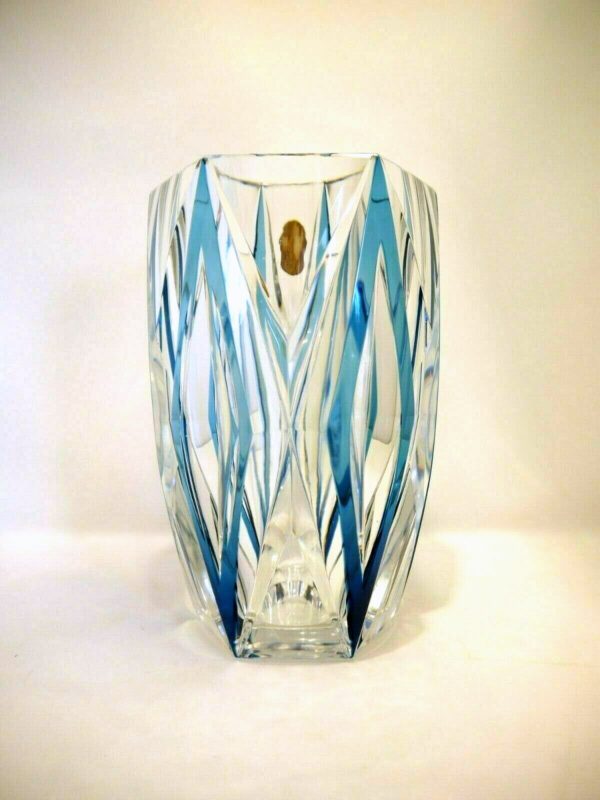 Vase cristal doublé bleu taillé VAL SAINT LAMBERT – Image 2