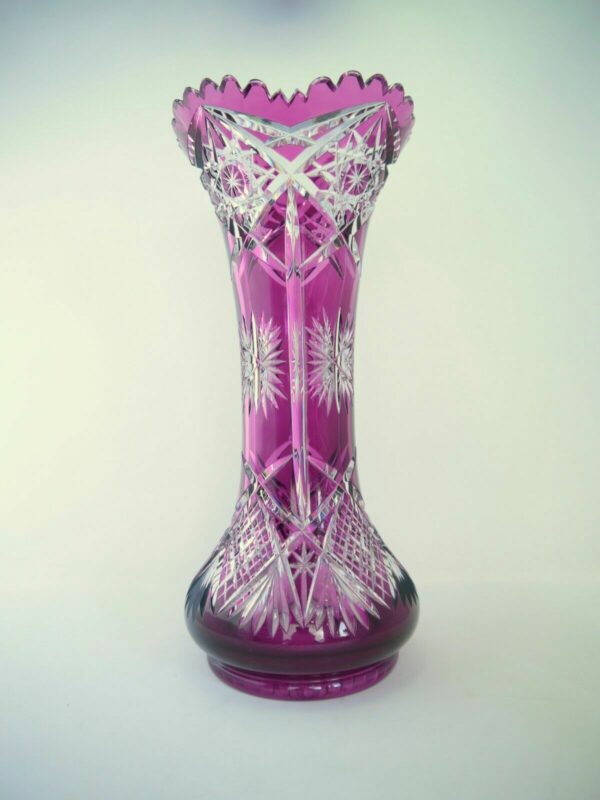 Grand vase Val Saint Lambert cristal doublé lie de vin taillé – Image 2