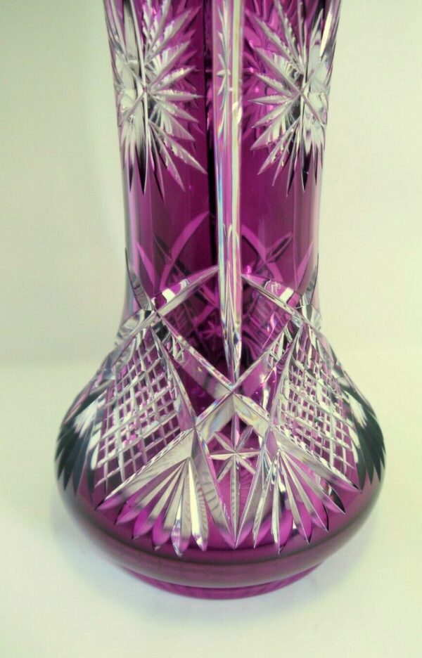Grand vase Val Saint Lambert cristal doublé lie de vin taillé – Image 3