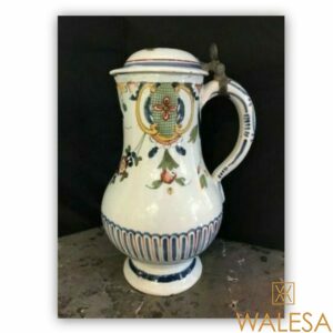 Pichet couvert en faïence Stannifère décors polychrome XIXème