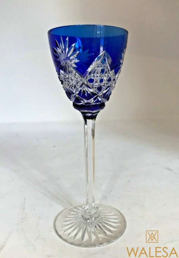 Verre taillé Cristal Val saint Lambert doublé bleu