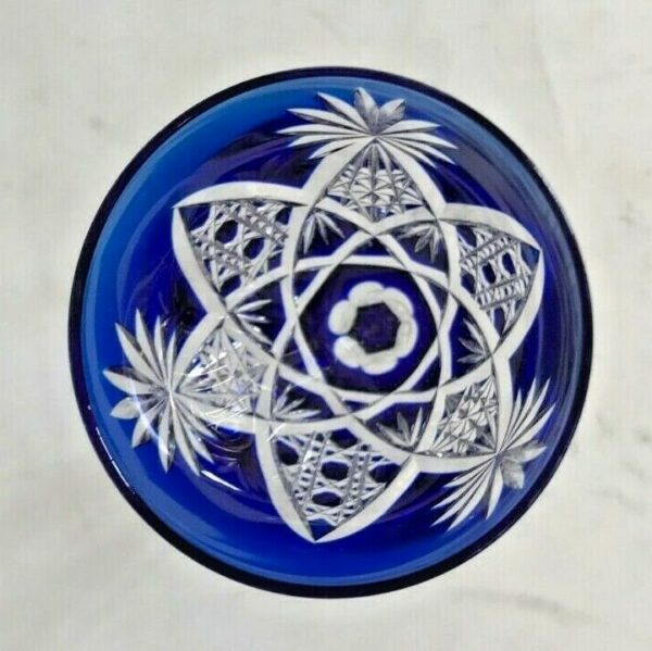 Verre taillé Cristal Val saint Lambert doublé bleu – Image 2