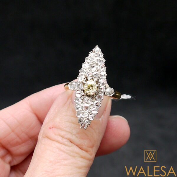 Bague Marquise or jaune et blanc diamants – Image 3