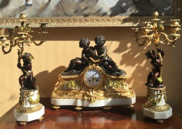 garniture de cheminée 3 pièces bronze doré – Image 2
