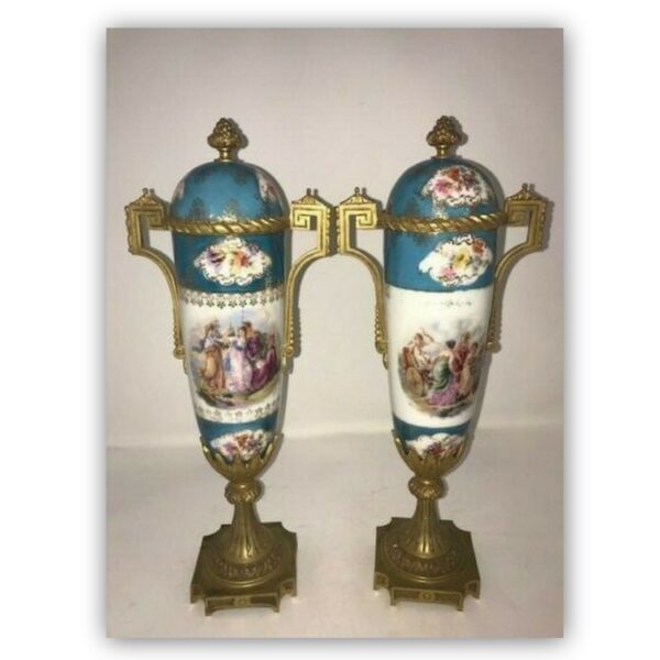 Paire de vases porcelaine bronze et or