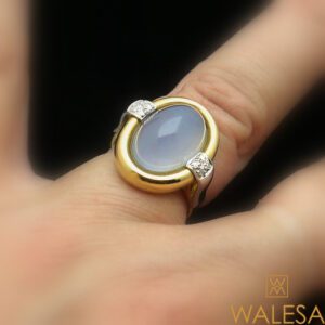 Bague or jaune et blanc diamants et pierre de lune