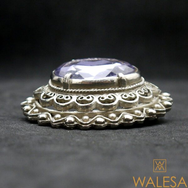 Broche métal argenté et pierre couleur améthyste – Image 3